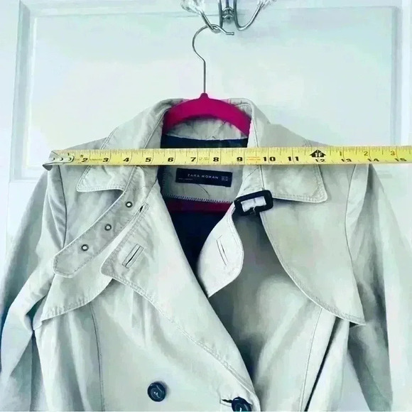 ZARA BEIGE DOUBLE BREAST TRENCH NYLON WATERPROOF  COAT SIZE XS - Picture 11 of 15